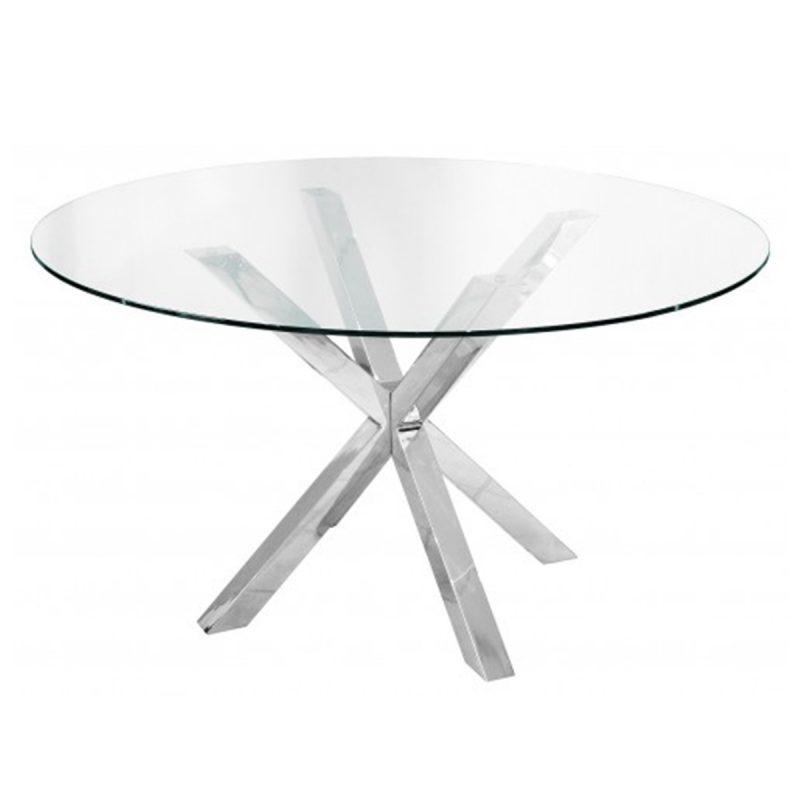 Criss Cross Round Glass Dining Table 