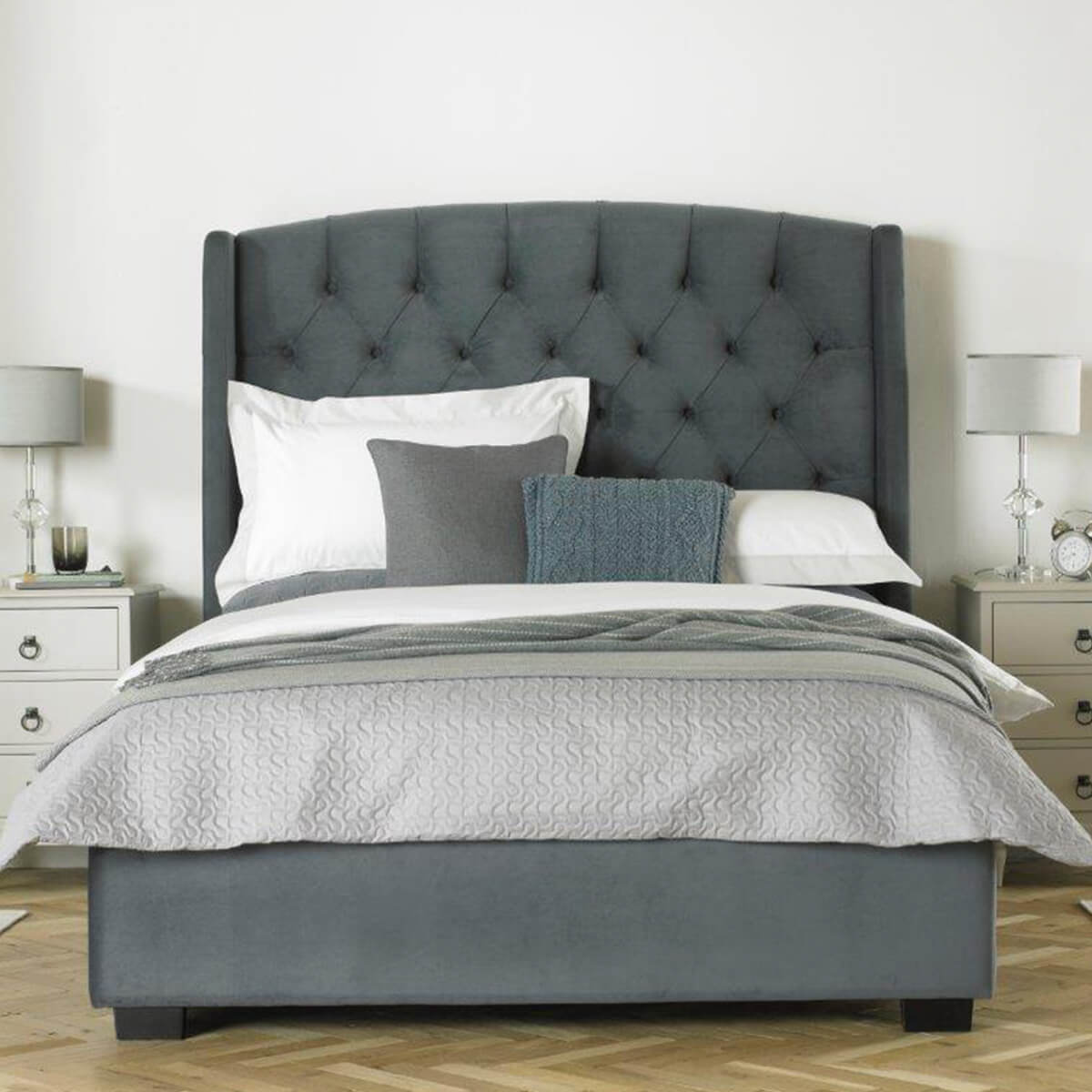 Buckingham Tall Hedboard Bed Frame Fabric Grey 