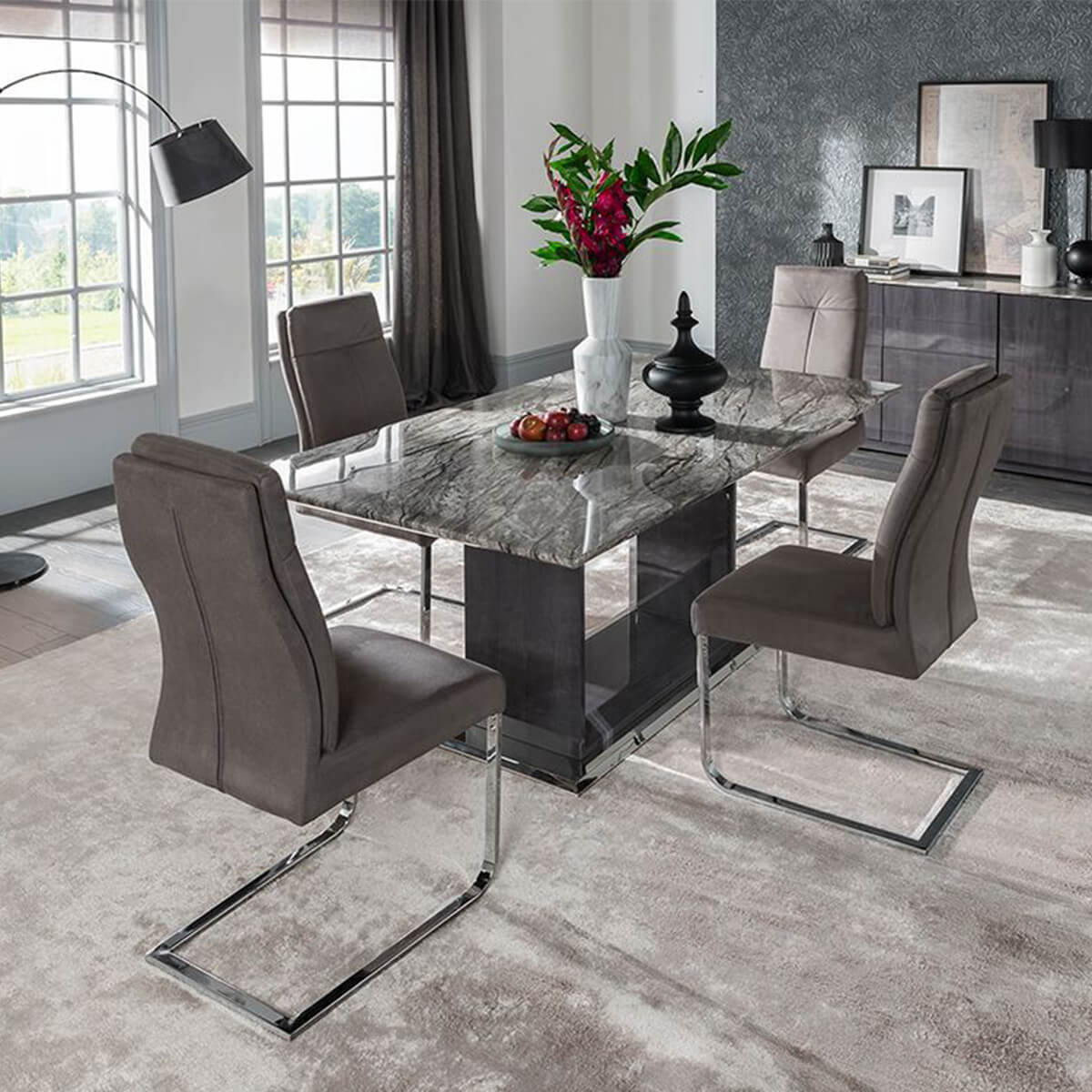 Rina Grey Marble Dining Table Set | Modern Marble | FADS