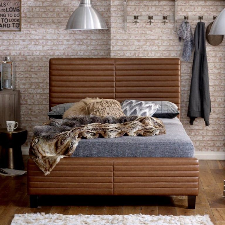 Buy Ezra Tan Bonded Leather Bed Frame Upholstered Beds FADS